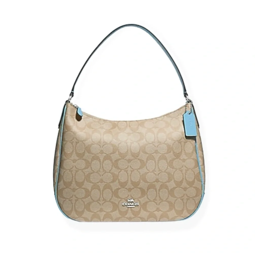 COACH Signature Canvas Zip Shoulder Bag - Light Khaki/Bright Blue